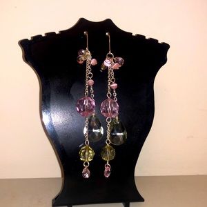 Faceted Pink and Rhinestone Dangle Hook Earrings for Free Boho People